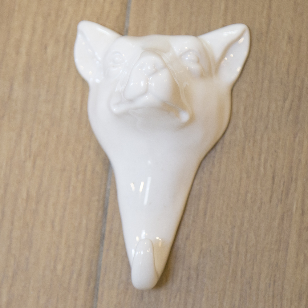 White Ceramic Dog Motif Hooks