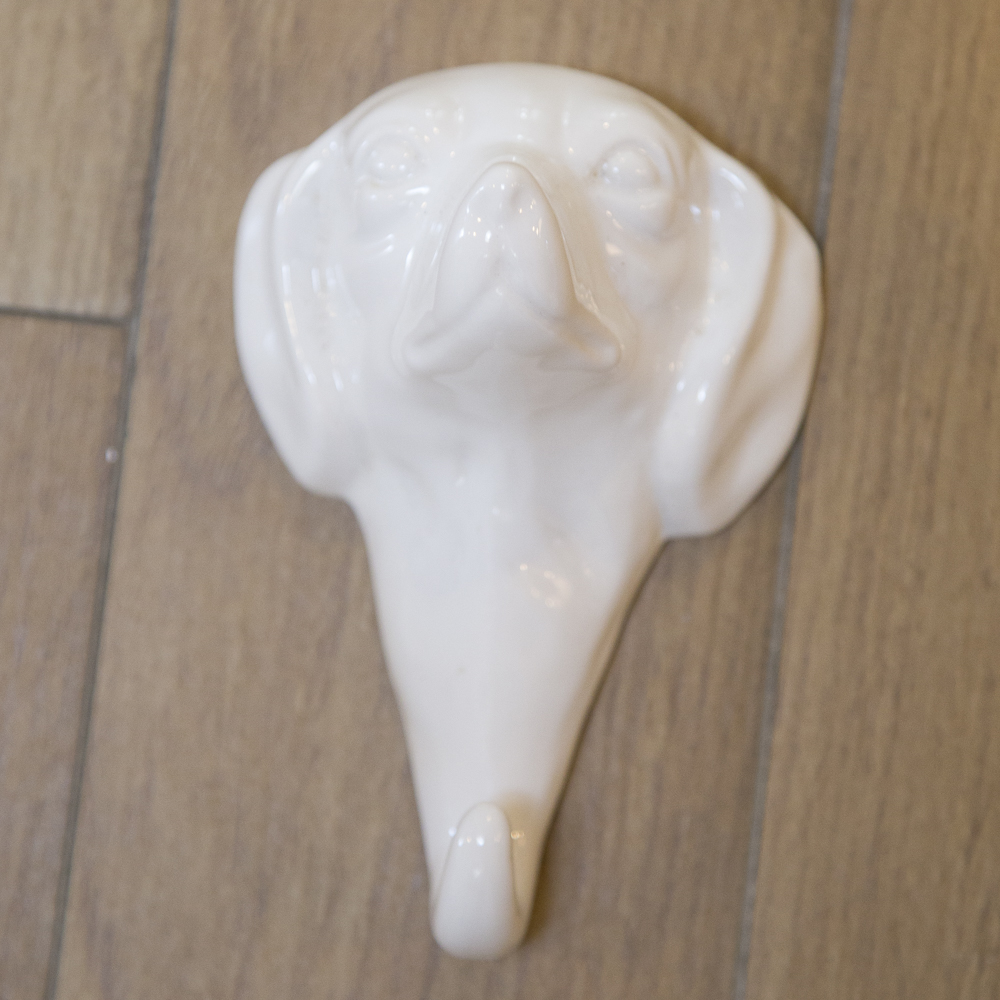 White Ceramic Dog Motif Hooks