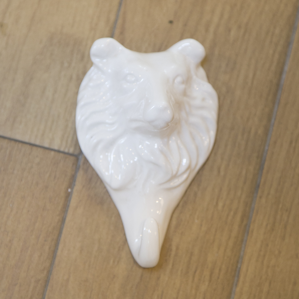 White Ceramic Dog Motif Hooks