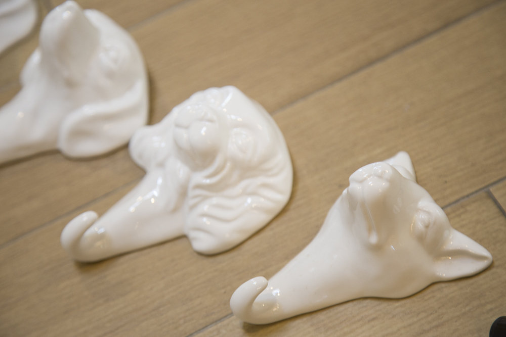 White Ceramic Dog Motif Hooks