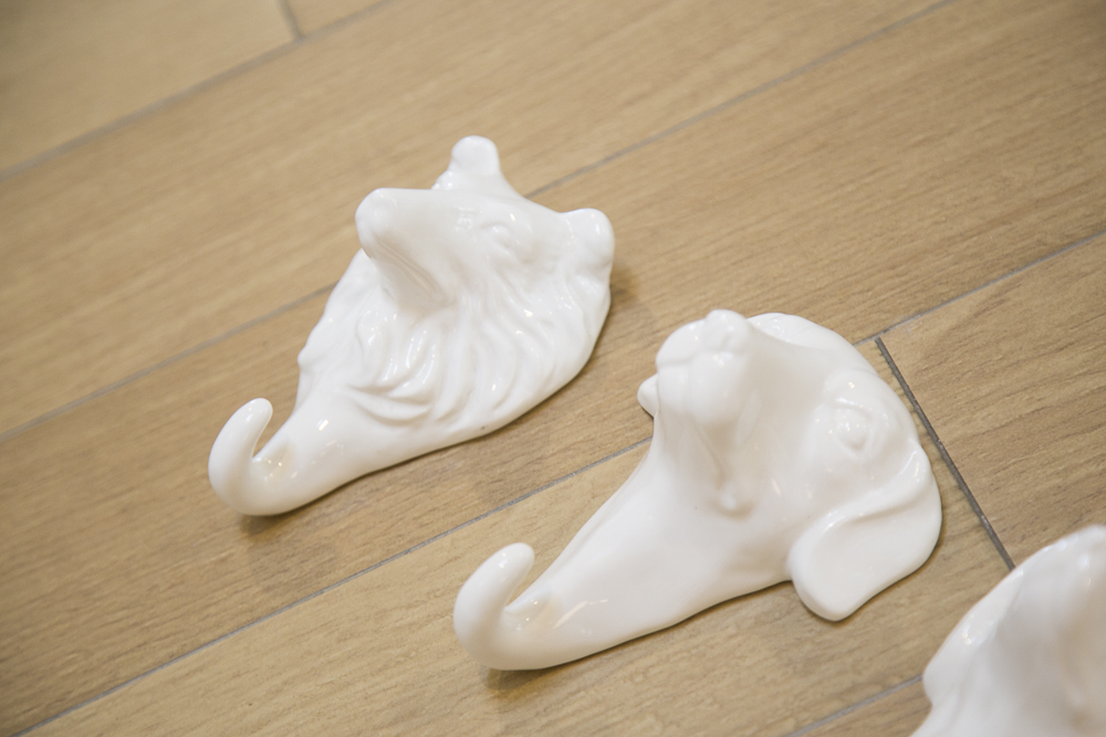 White Ceramic Dog Motif Hooks