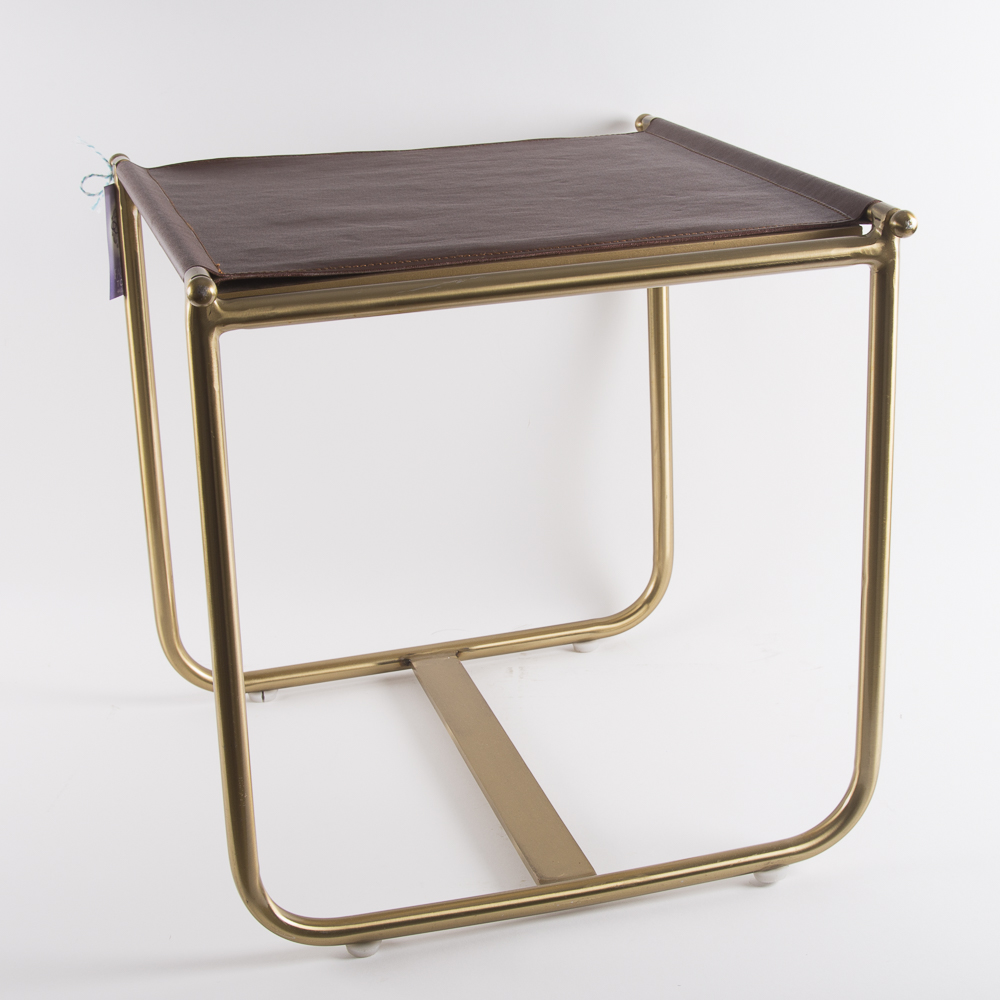 Leather Top Brass Tone Side Table