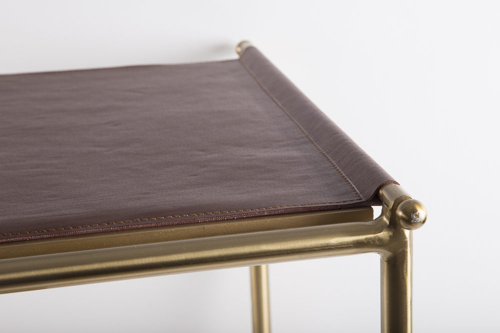 Leather Top Brass Tone Side Table