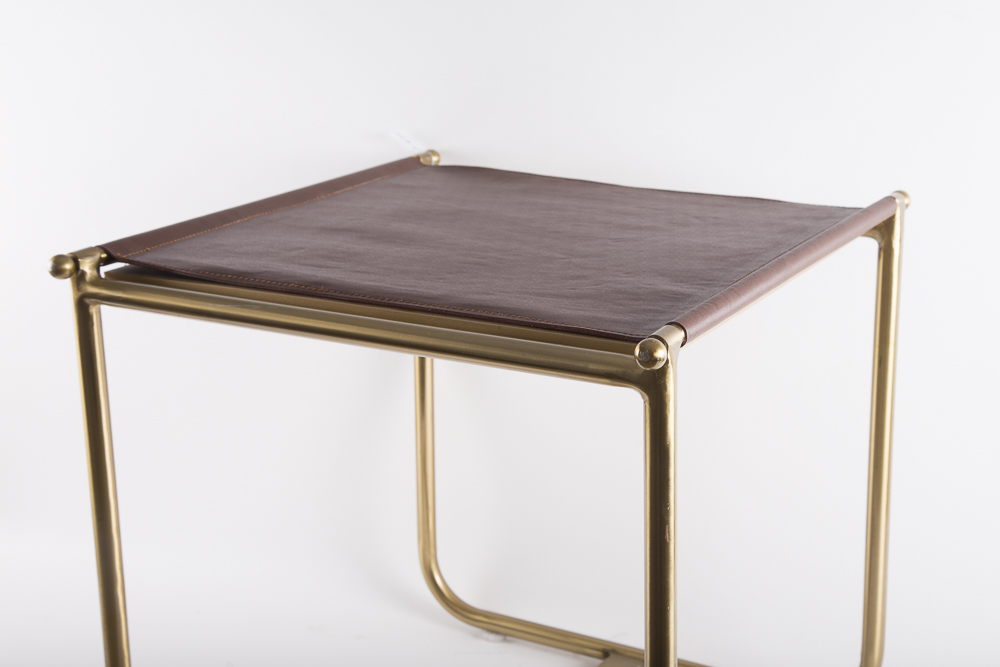 Leather Top Brass Tone Side Table