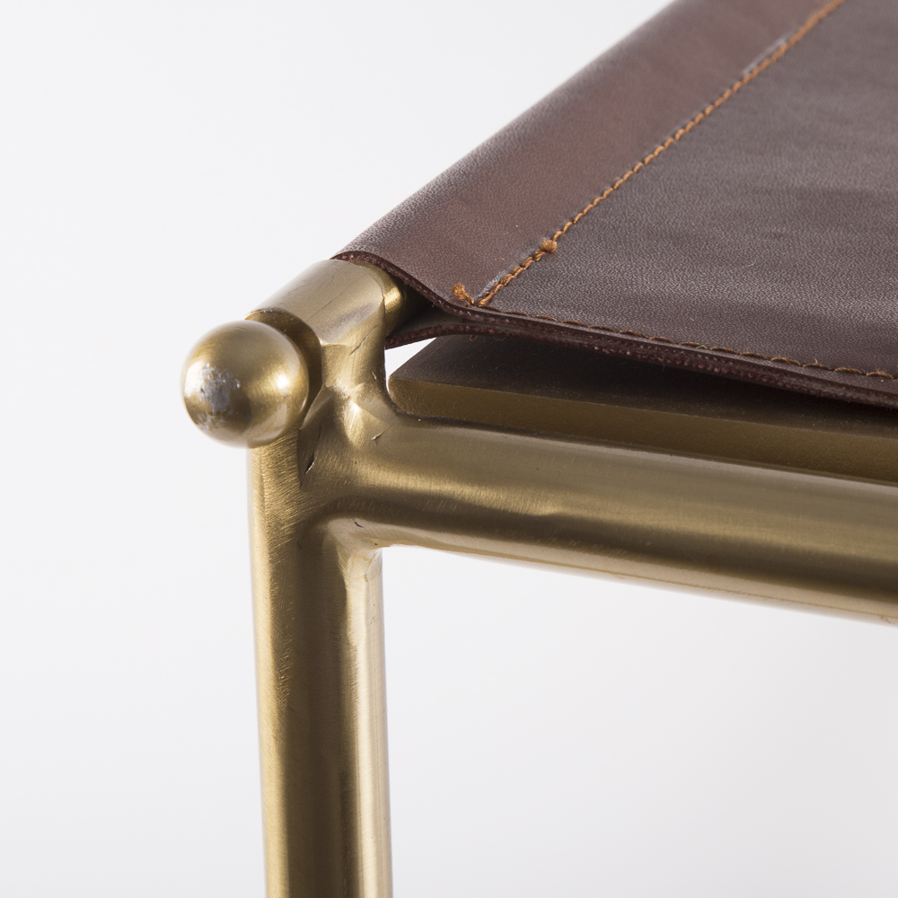 Leather Top Brass Tone Side Table