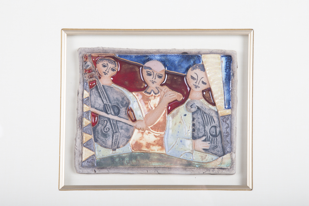 Ruth Faktor Framed Hand Glazed Ceramic Sculpture Titled "Ensemble"