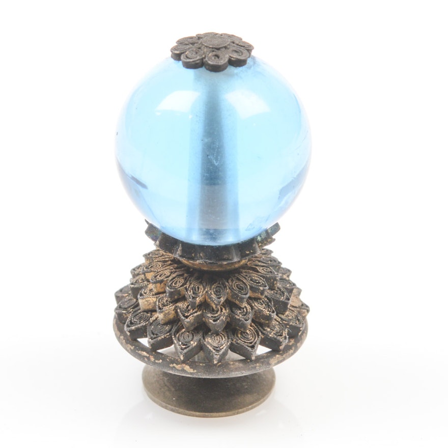 Chinese Blue Peking Glass Official's Hat Finial