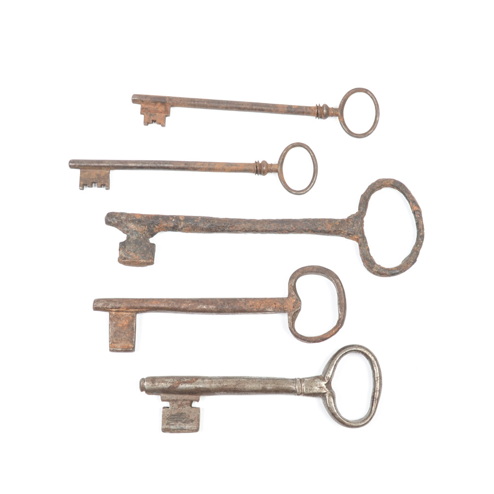 Five Antique Metal Skeleton Keys