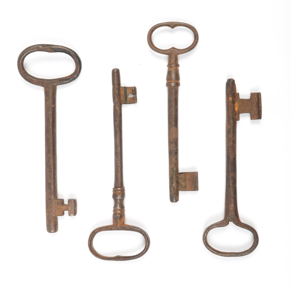 Four Antique Metal Skeleton Keys