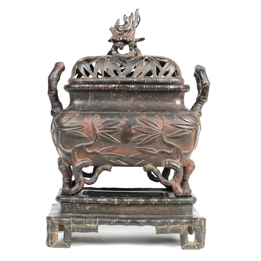 Chinese Bronze Bamboo Motif Incense Burner