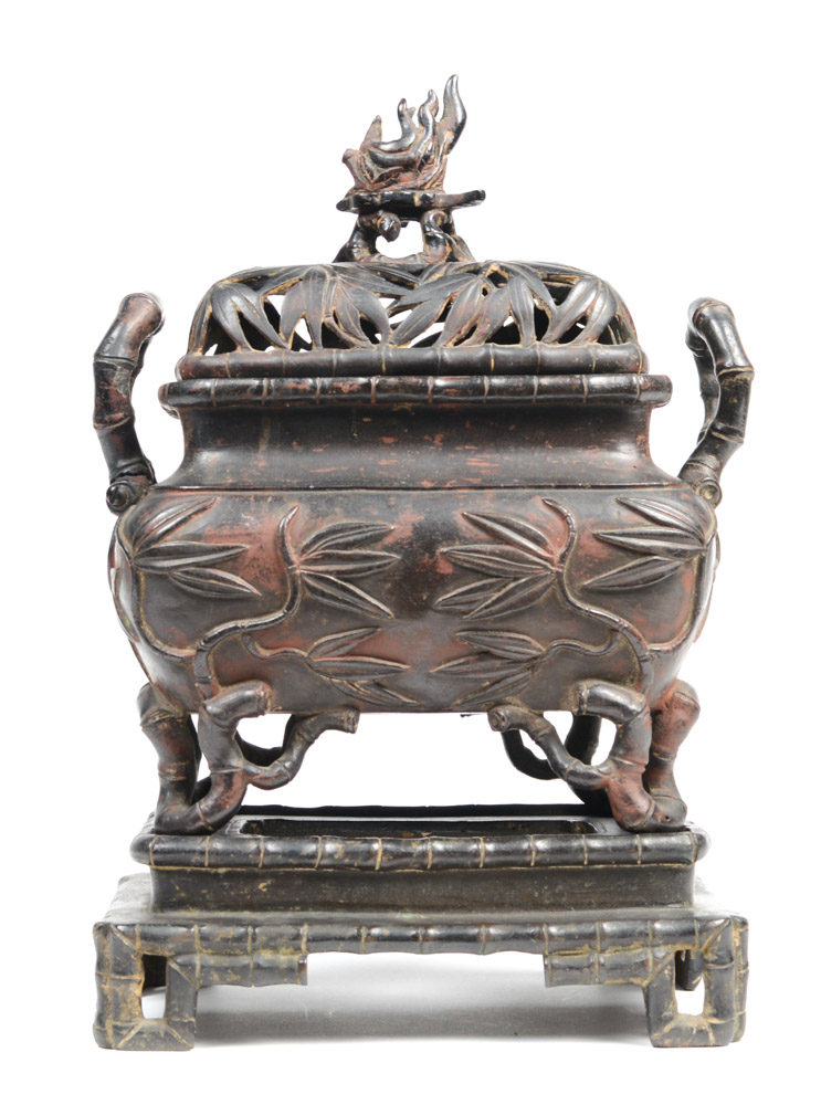 Chinese Bronze Bamboo Motif Incense Burner