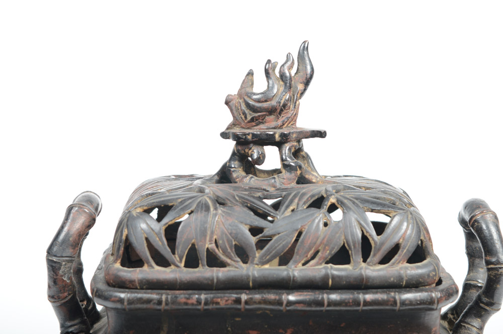 Chinese Bronze Bamboo Motif Incense Burner