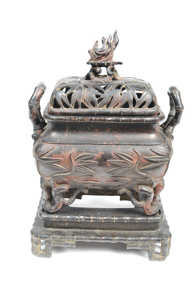 Chinese Bronze Bamboo Motif Incense Burner