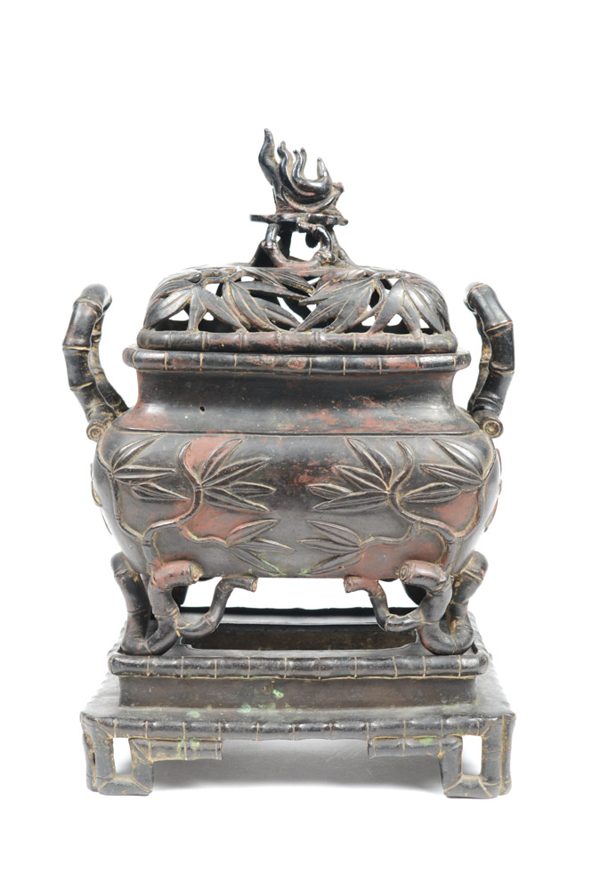 Chinese Bronze Bamboo Motif Incense Burner