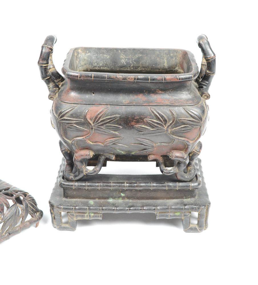 Chinese Bronze Bamboo Motif Incense Burner