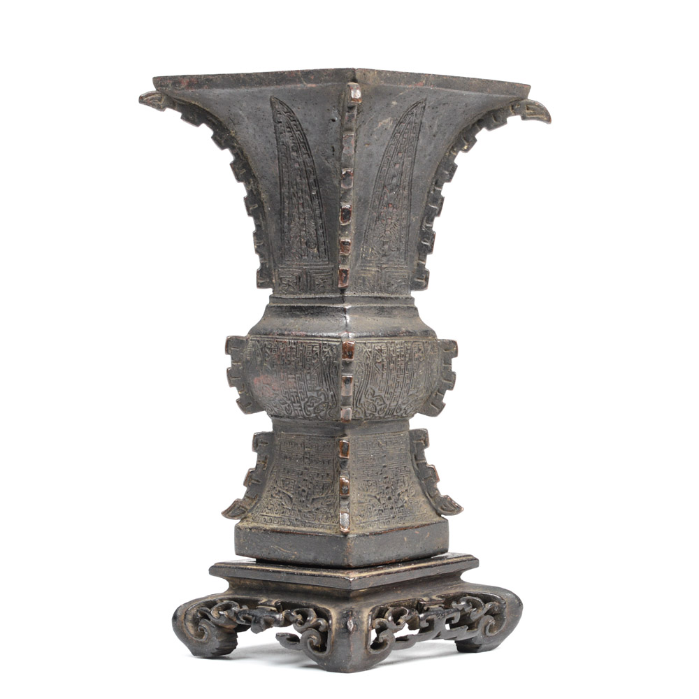 Antique Chinese Bronze Gu Form Vase