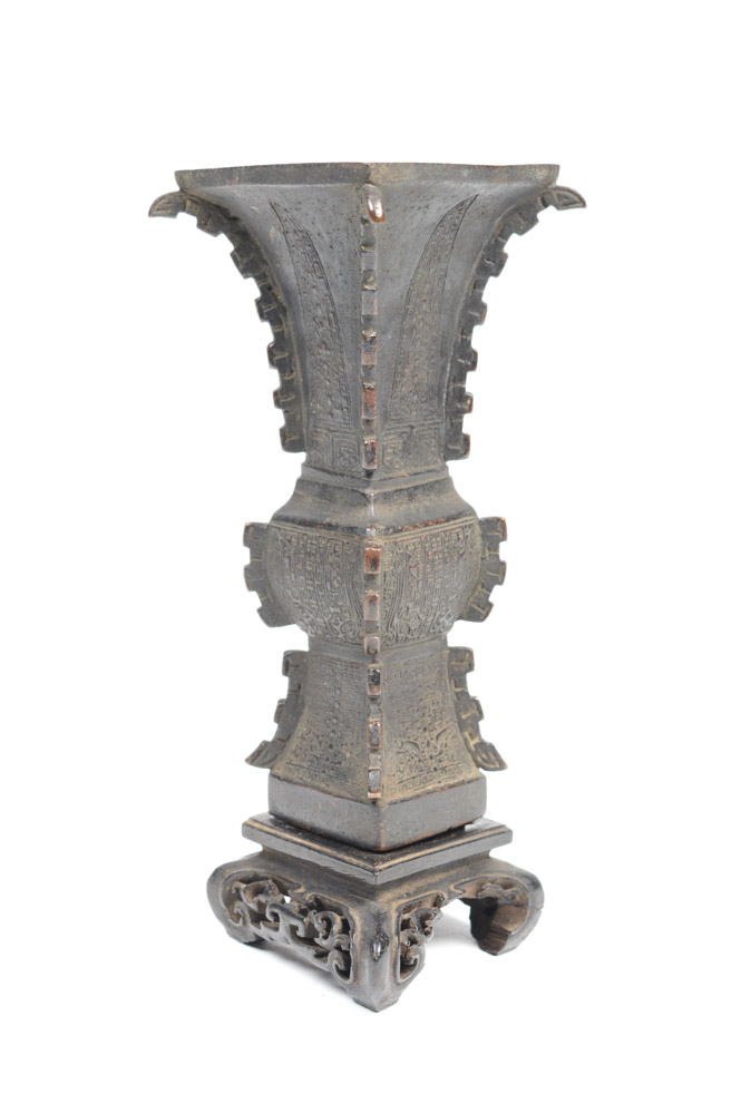 Antique Chinese Bronze Gu Form Vase