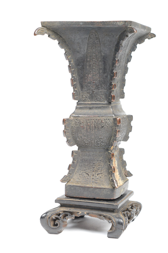 Antique Chinese Bronze Gu Form Vase