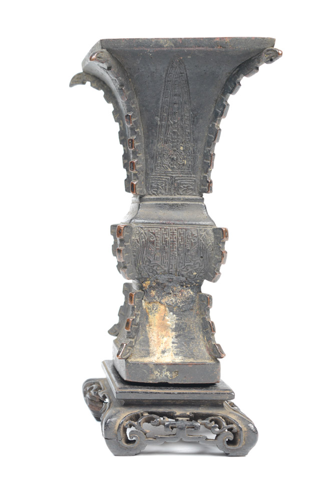 Antique Chinese Bronze Gu Form Vase
