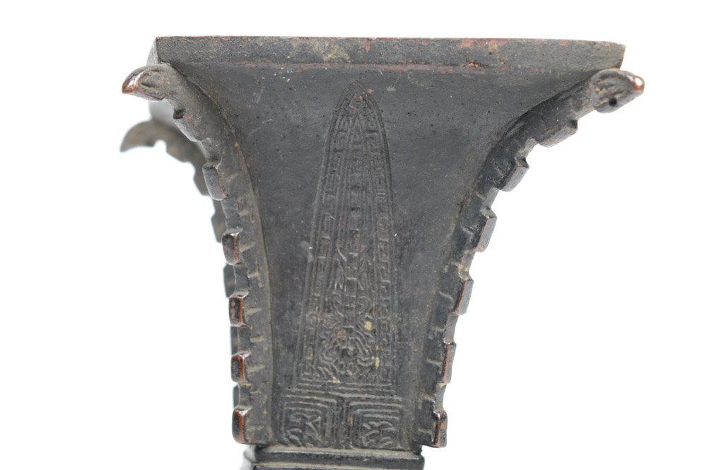 Antique Chinese Bronze Gu Form Vase