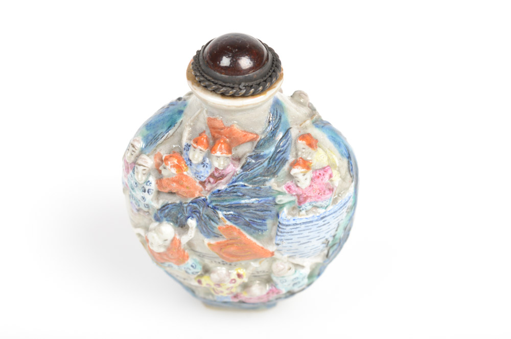 Qing Dynasty Chinese Porcelain Relief Snuff Bottle