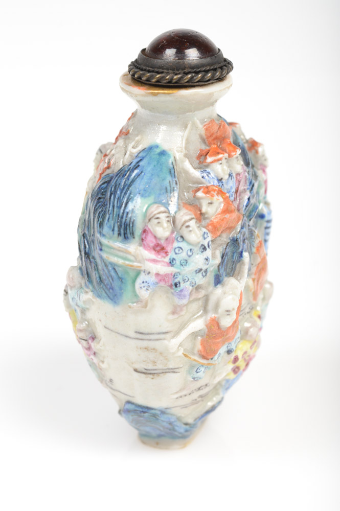 Qing Dynasty Chinese Porcelain Relief Snuff Bottle