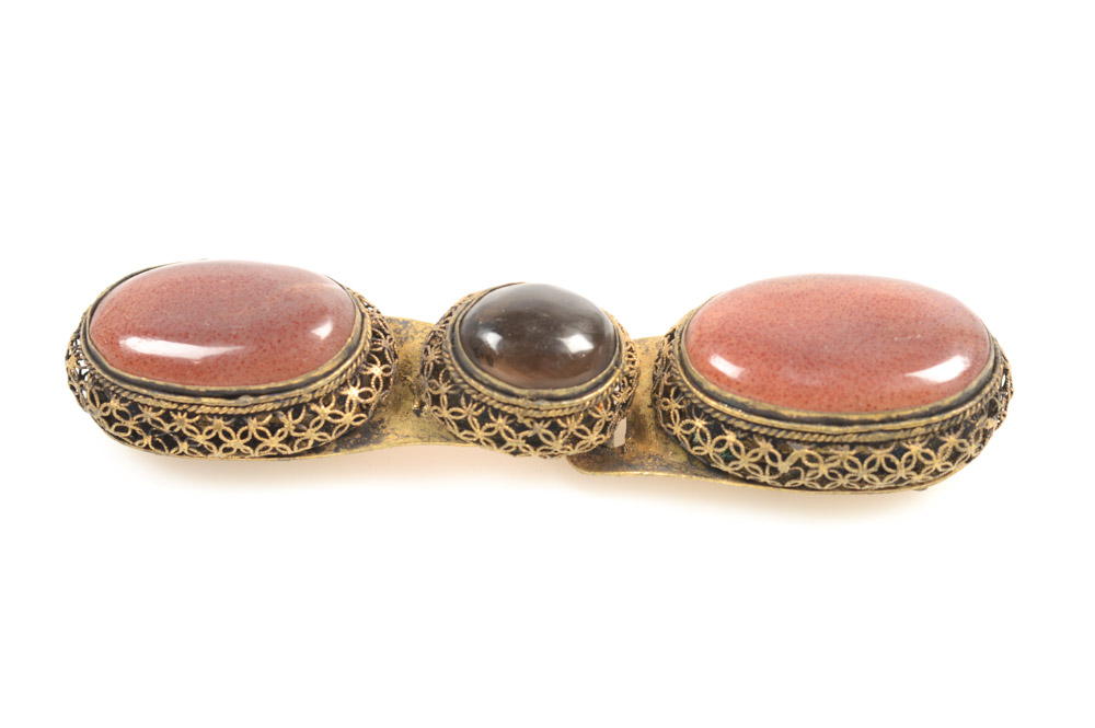 Antique Chinese Brass and Imitation Gemstone Buckle