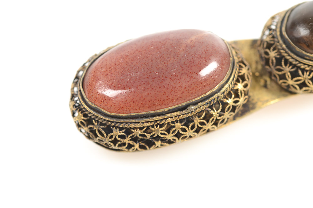 Antique Chinese Brass and Imitation Gemstone Buckle