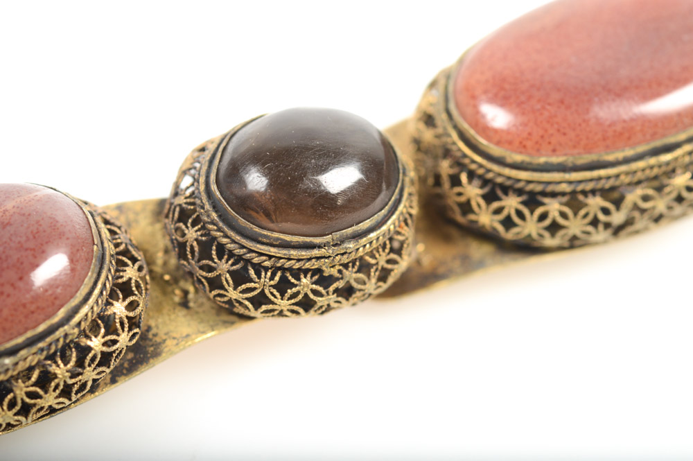 Antique Chinese Brass and Imitation Gemstone Buckle