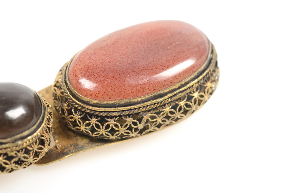 Antique Chinese Brass and Imitation Gemstone Buckle