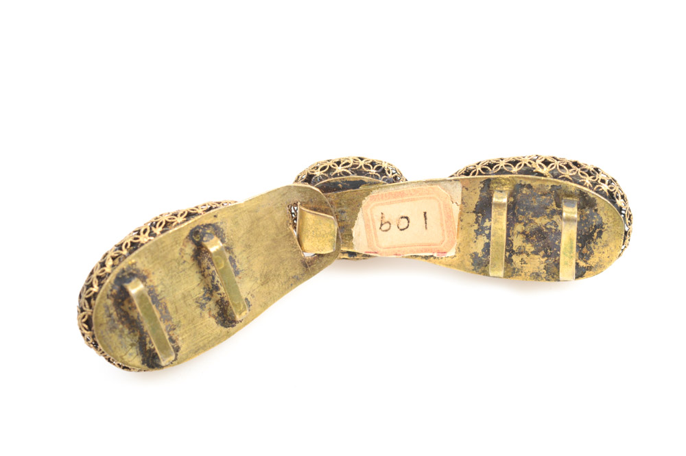 Antique Chinese Brass and Imitation Gemstone Buckle