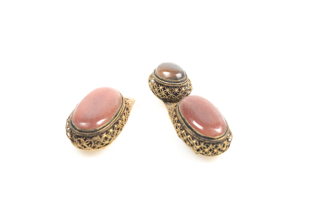 Antique Chinese Brass and Imitation Gemstone Buckle