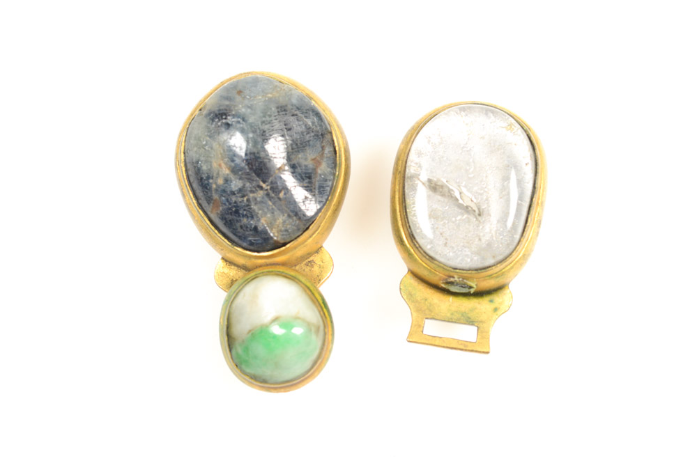 Antique Chinese Brass and Glass Buckle