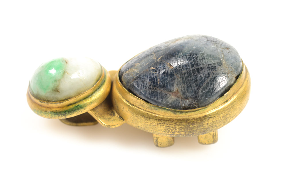 Antique Chinese Brass and Glass Buckle