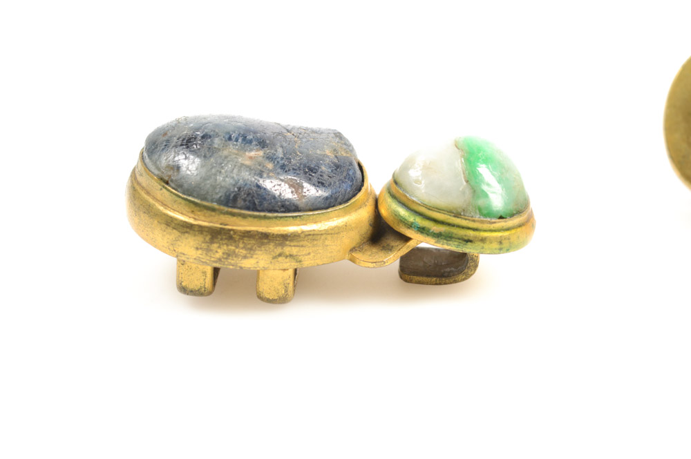 Antique Chinese Brass and Glass Buckle