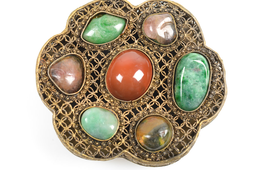 Antique Chinese Silver and Gemstone Buckle