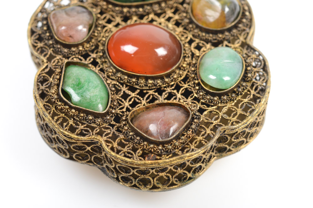 Antique Chinese Silver and Gemstone Buckle