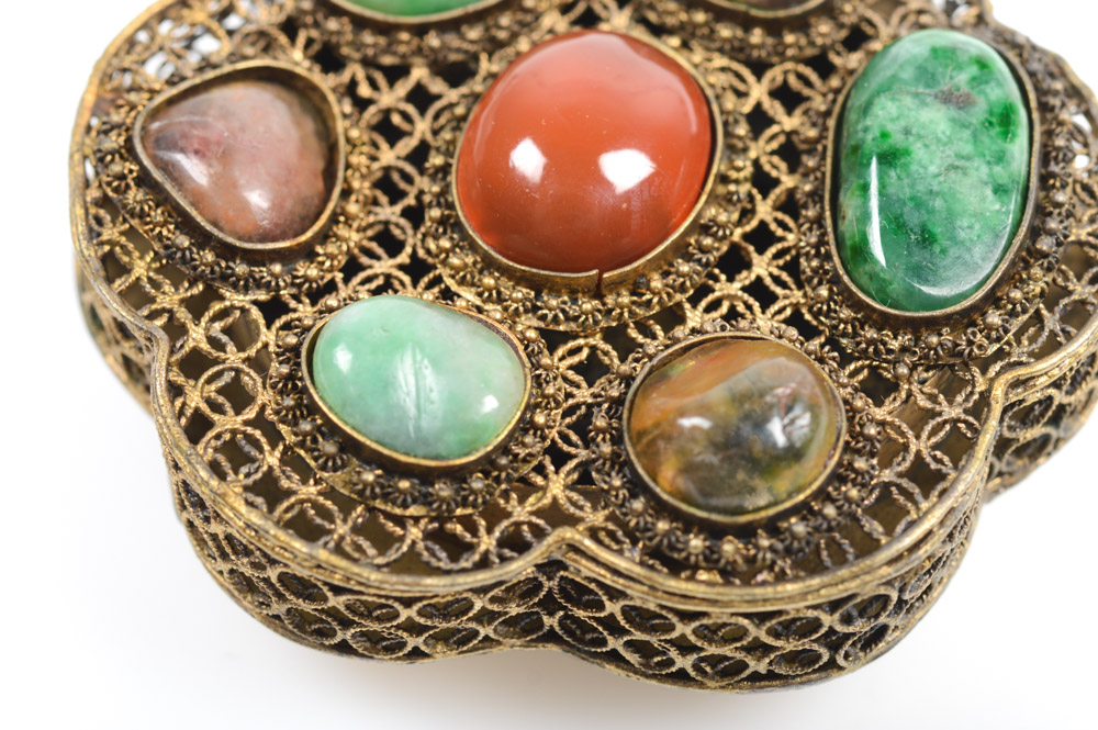 Antique Chinese Silver and Gemstone Buckle