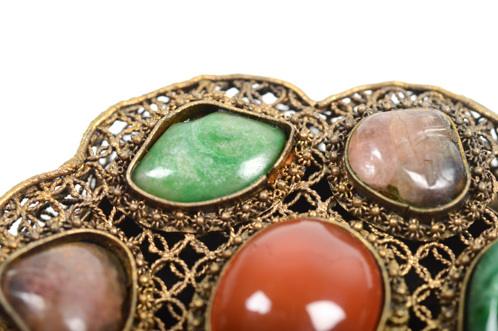 Antique Chinese Silver and Gemstone Buckle