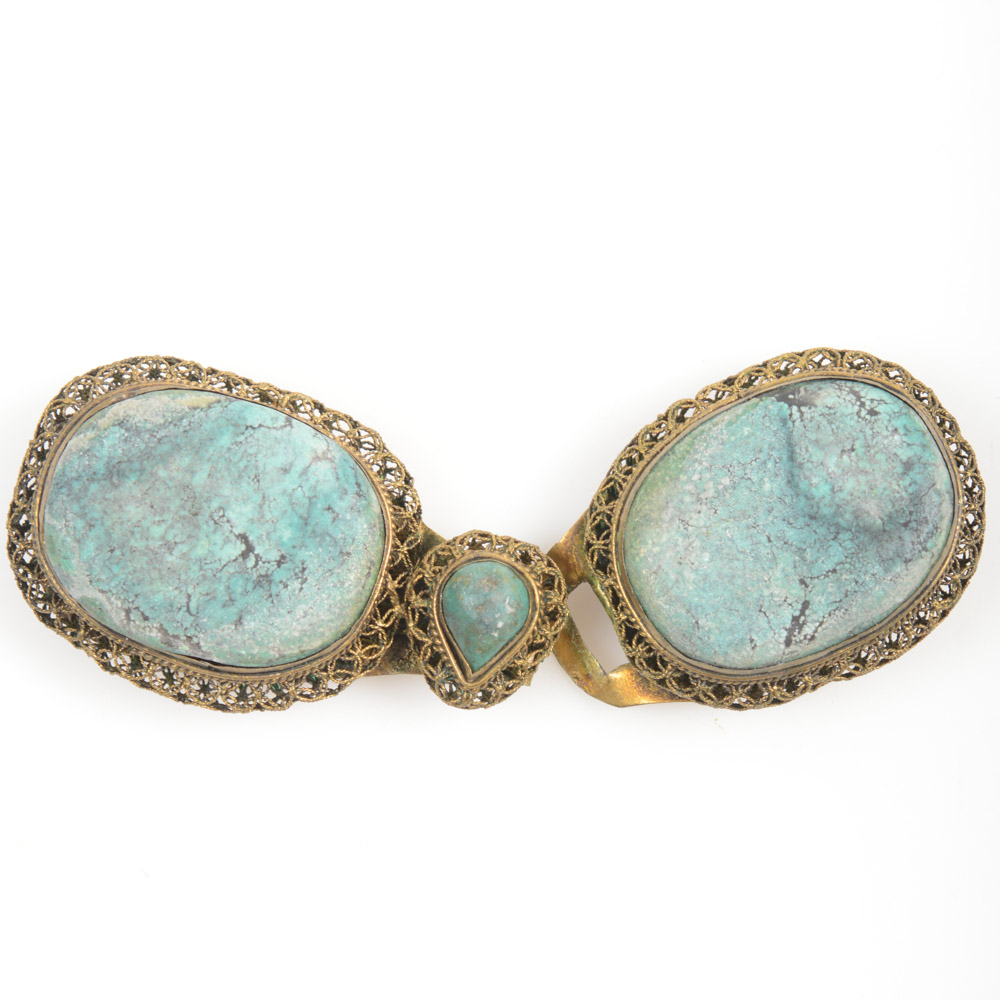 Antique Chinese Silver and Turquoise Buckle