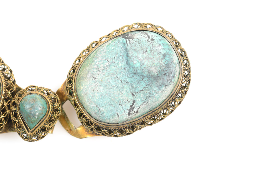 Antique Chinese Silver and Turquoise Buckle