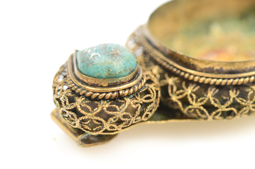 Antique Chinese Silver and Turquoise Buckle