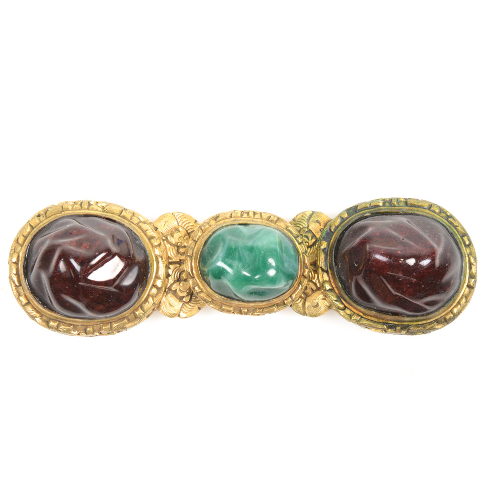 Antique Chinese Brass and Glass Buckle