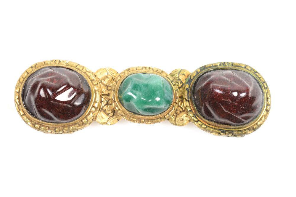 Antique Chinese Brass and Glass Buckle