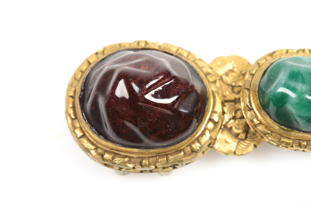 Antique Chinese Brass and Glass Buckle