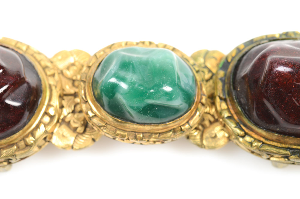 Antique Chinese Brass and Glass Buckle