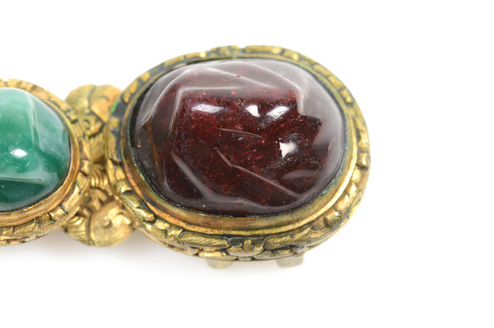 Antique Chinese Brass and Glass Buckle