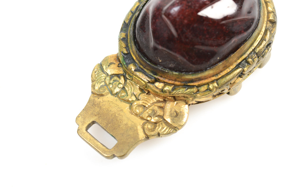 Antique Chinese Brass and Glass Buckle