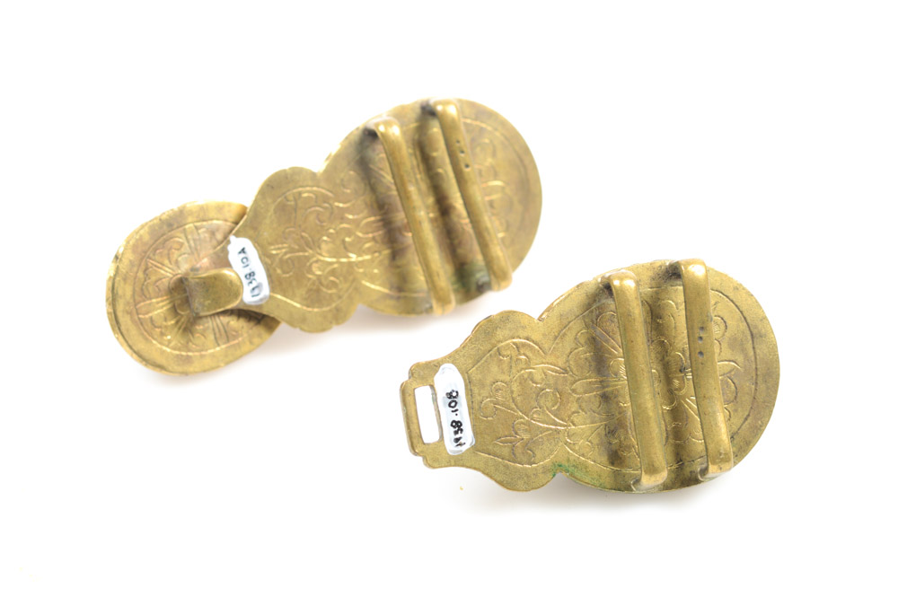 Antique Chinese Brass and Glass Buckle