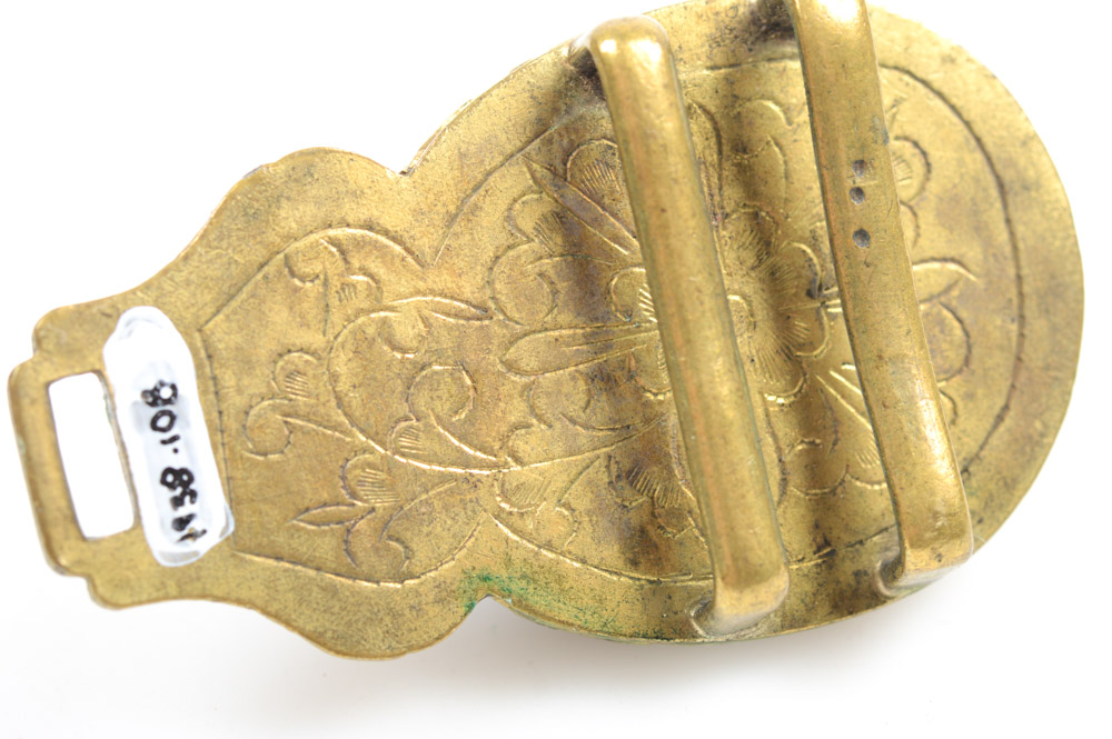 Antique Chinese Brass and Glass Buckle